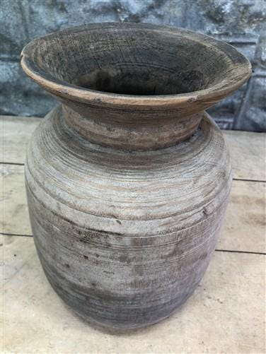 Wood Pot, Round Water Jug, Planter Urn, Flower Frog Display, Farmhouse Box, H