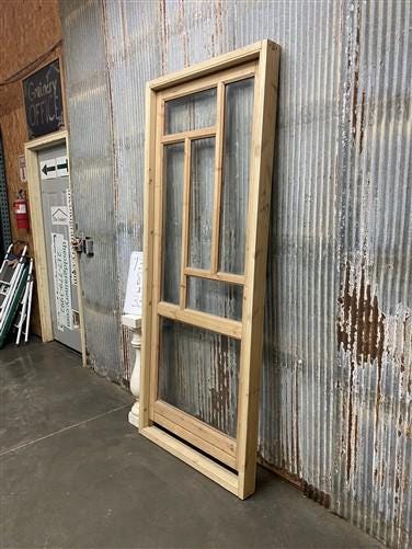 Antique French Single Door (33x81) Glass Pane Door with Jamb, Encased Door T34