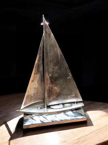 Home & Living > Home Decor > Home Accents > Statues - Sailboat Sculpture, Metal Bookend Paperweight, Nautical Study Librar...