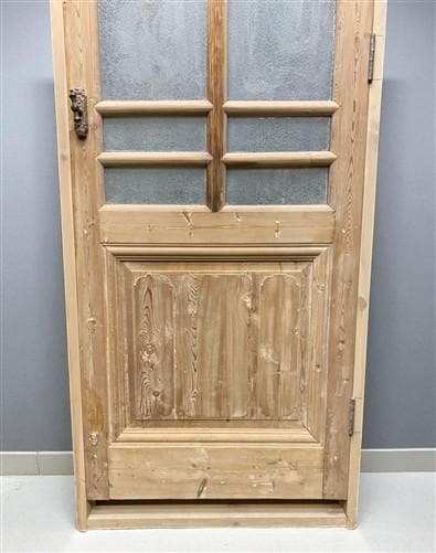 Antique French Single Door (29 x90) Glass Pane Door with Jamb, Encased Door T39