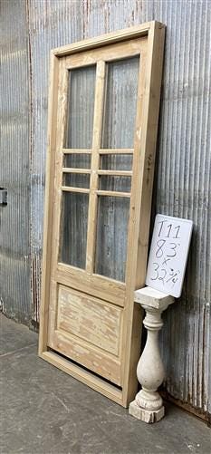 Antique French Single Door (32.5x83) Glass Pane Door with Jamb, Encased Door T11