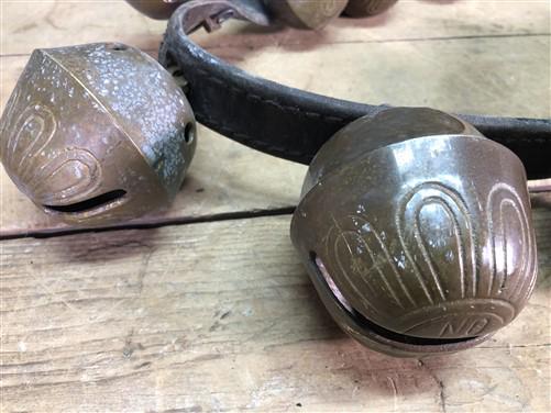 Home & Living > Home Decor > Home Accents > Bells - 17 Sleigh Bells Horse Rein Leather Strap, Christmas Winter Brass Jingl...