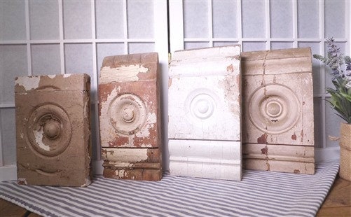Home & Living > Home Improvement > Moldings & Trim - 4 Plinth Blocks, Antique Bullseye Rosettes, Architectural Salvage, Wo...