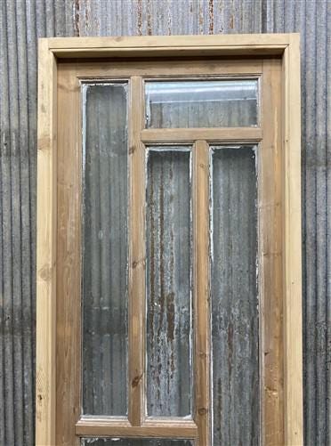 Antique French Single Door (27.25x84) Glass Pane Door with Jamb, Encased Door T2
