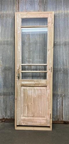 Antique French Single Door (29x93) Glass Pane Door with Jamb, Encased Door T56