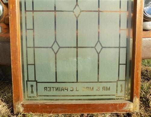 Etched Frosted Clear Glass Vintage Church Window, Architectural Art Glass, B