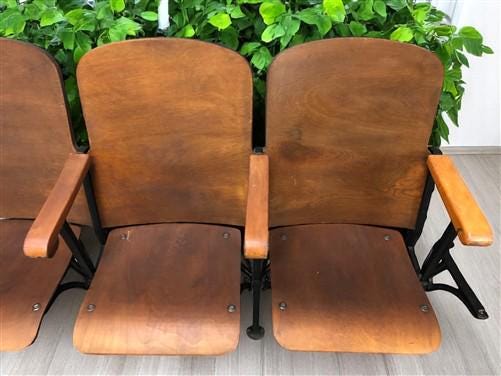 Home & Living > Furniture - 4 Vintage Wood Folding Theater Seats, Auditorium Seats, Entryway Bench, E11 by The Old Grainery