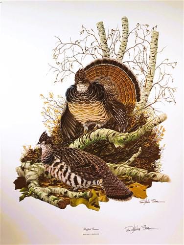 Art & Collectibles > Prints > Lithographs - Richard Sloan, Ruffled Grouse, Signed Print, 28x22, Wade Collection, Plate 12...