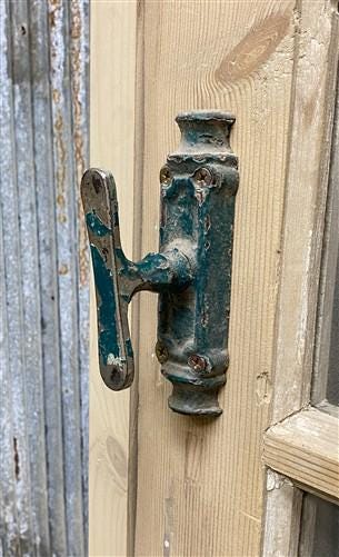 Antique French Single Door (25.5x83) Glass Pane Door with Jamb, Encased Door T8