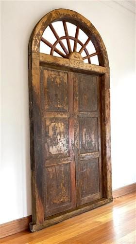 Antique Arched French Double Doors (61.5x130) European Door Jamb, with Jamb, S38
