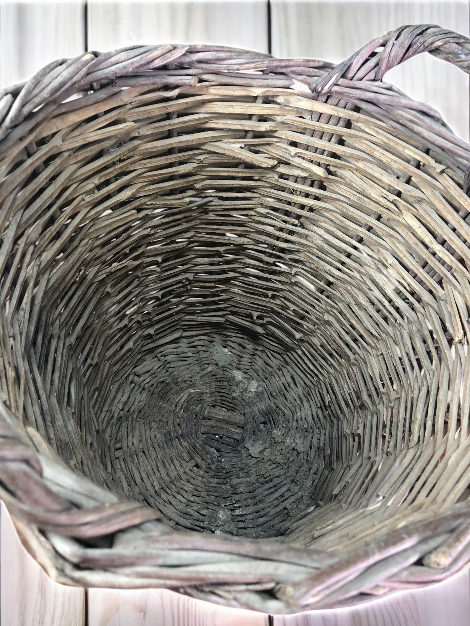 Home & Living > Storage & Organization > Baskets - Round Wicker Basket, Vintage German Woven Rattan Basket, Storage Organi...