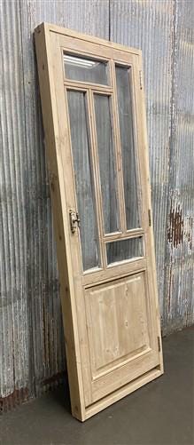 Antique French Single Door (27x81.5) Glass Pane Door with Jamb, Encased Door T27