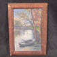 Wall Art - 1920s Hawksworth Midwest Landscape Painting, Original Art Rowboat Water, L by The Old Grainery