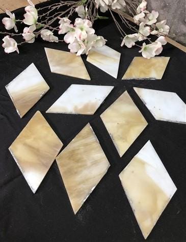 Craft Supplies & Tools > Raw Materials > Glass - 10 Stained Slag Glass Diamond Panes, Reclaimed Church Window Art Glass Pi...