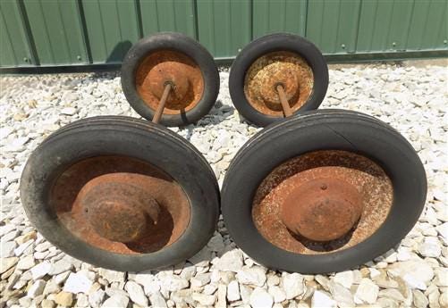 4 Vintage Metal Baby Buggy Wheels Pedal Car Garden Cart Pumpkin Wagon A49