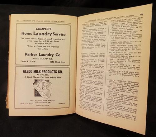 1935 Official Directory Mercer County Illinois, History Genealogy Advertising