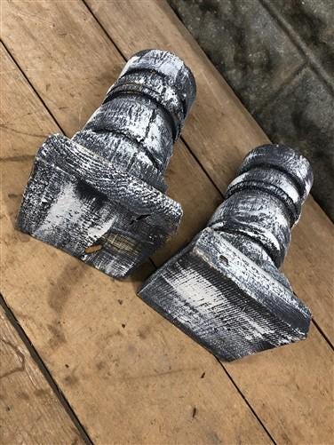 Home & Living > Home Decor > Home Accents - Pair Gray Wooden Pillar 10.5" Candlestick Holders, Decor, Table Centerpiece, A...