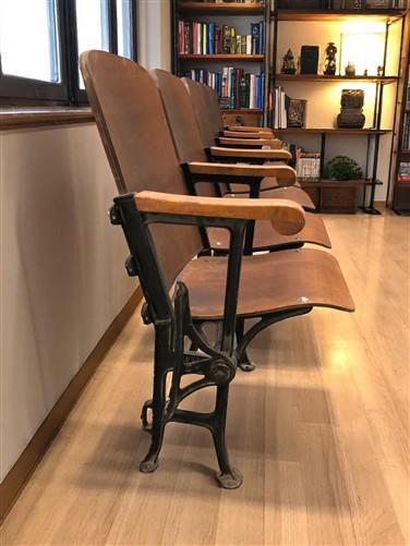 Home & Living > Furniture - 5 Vintage Wood Folding Theater Seats, Auditorium Seats, Entryway Bench, E15 by The Old Grainery