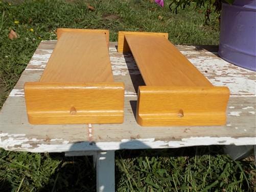 Home & Living > Storage & Organization > Shelving - 2 Wall Hanging Church Pew Shelf Racks Plate Hymnal Book Recipe Card Sp...