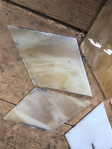 Craft Supplies & Tools > Raw Materials > Glass - 9 Stained Slag Glass Diamond Panes, Reclaimed Church Window Art Glass Pie...