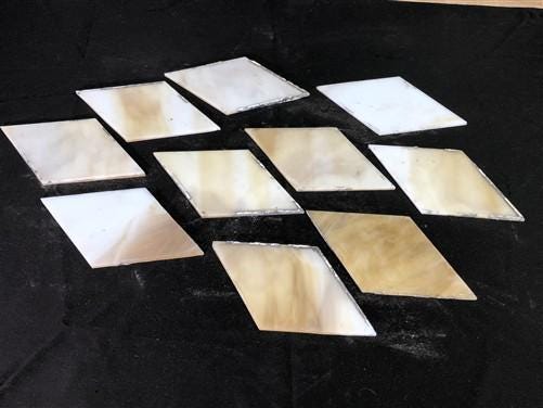 Craft Supplies & Tools > Raw Materials > Glass - 10 Stained Slag Glass Diamond Panes, Reclaimed Church Window Art Glass Pi...