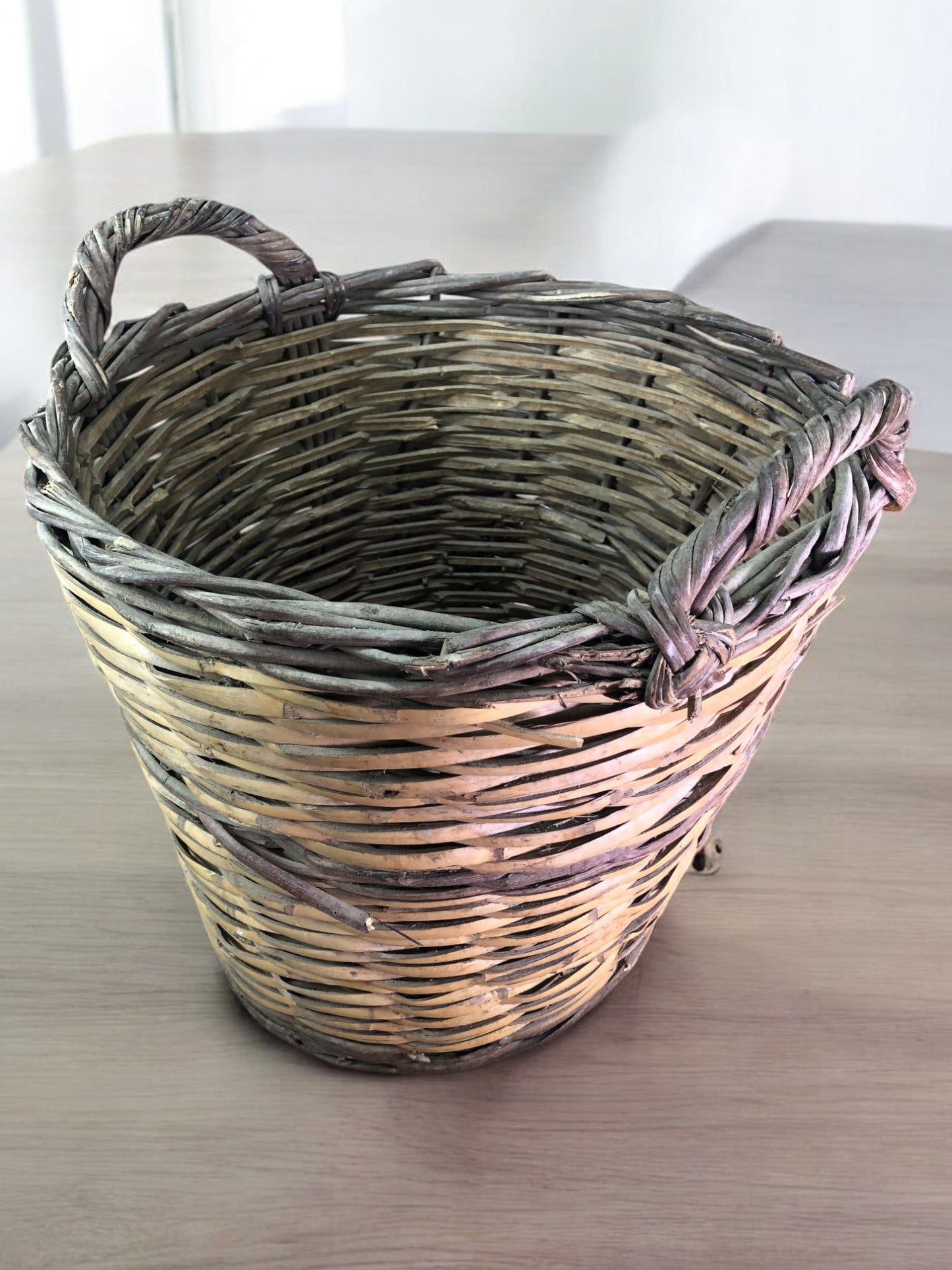 Home & Living > Storage & Organization > Baskets - Round Wicker Basket, Vintage German Woven Rattan Basket, Storage Organi...