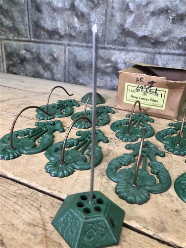 NOS Harp Letter Files, Lot Metal Paper Spikes, Wall Mount Receipt Bill Holder