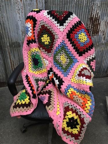 Home & Living > Bedding > Blankets & Throws > Afghans - Crocheted Afghan Blanket, Vintage Handmade Knit Throw, Couch Lap B...