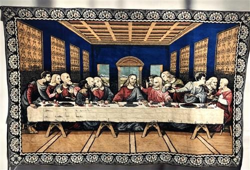 The Last Supper Da Vinci Tapestry, Vintage Italian Textile Plush Art Decor B