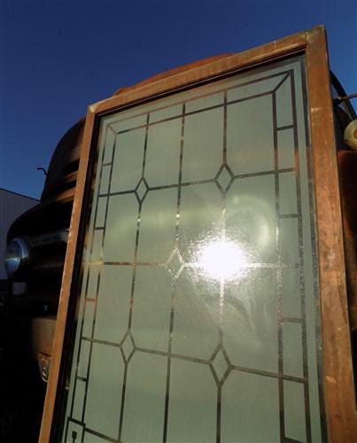 Etched Frosted Clear Glass Vintage Church Window, Architectural Art Glass, A