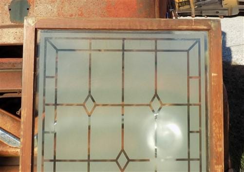 Etched Frosted Clear Glass Vintage Church Window, Architectural Art Glass, A