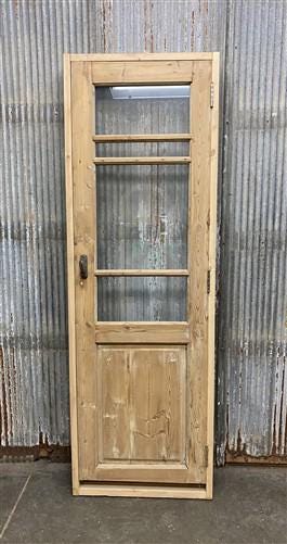 Antique French Single Door (25.5x80) Glass Pane Door with Jamb, Encased Door T52
