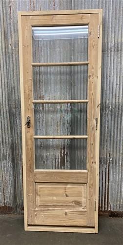 Antique French Single Door (27.5x81) Glass Pane Door with Jamb, Encased Door T31
