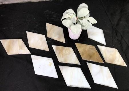 10 Stained Slag Glass Diamond Panes, Reclaimed Church Window Art Glass Pieces A