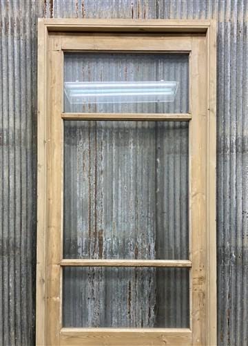 Antique French Single Door (32x93) Glass Pane Door with Jamb, Encased Door T15