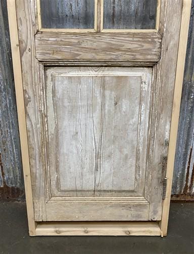 Antique French Single Door (25x91.5) Glass Pane Door with Jamb, Encased Door T21