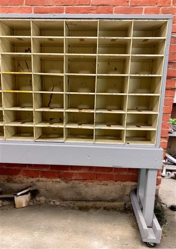 Hardware Store Cabinet, Railroad Post Office Mail Sorter, Bolt Bin, Cubbyhole, A
