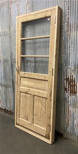 Antique French Single Door (32x79.5) Glass Pane Door with Jamb, Encased Door T37