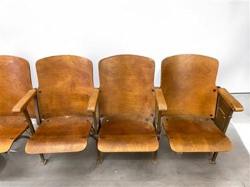 6 Vintage Wood Folding Theater Seats, Auditorium Seats, Entryway Bench, E3