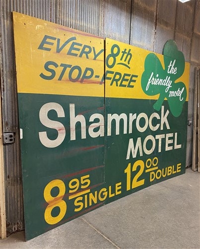 Home & Living > Home Decor > Wall Decor > Wall Hangings > Signs - Vintage Shamrock Motel Sign, Triptych Wooden Sign, Adver...