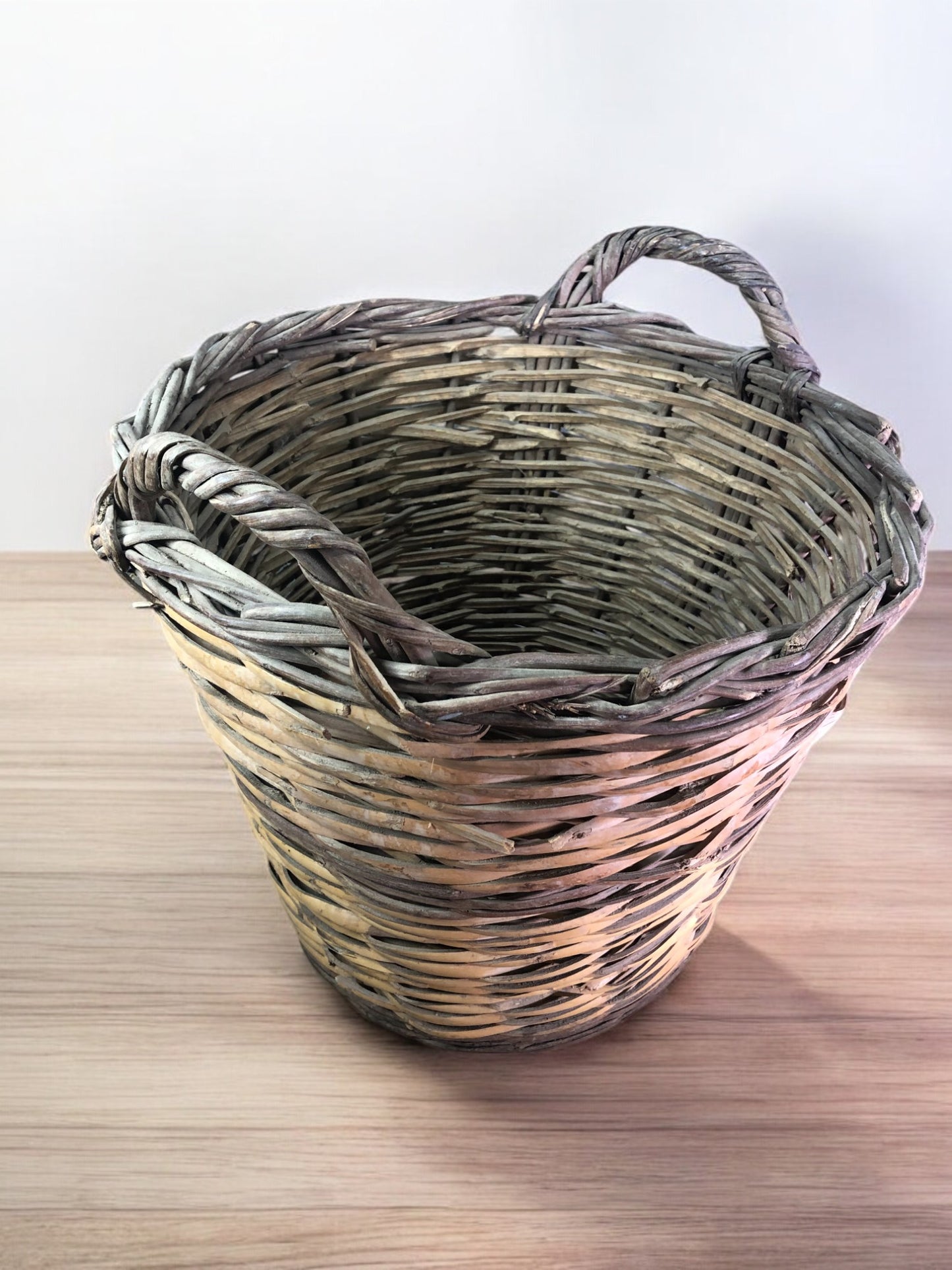 Home & Living > Storage & Organization > Baskets - Round Wicker Basket, Vintage German Woven Rattan Basket, Storage Organi...