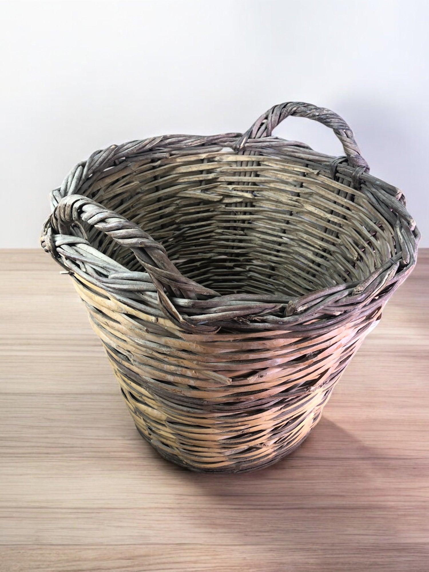 Home & Living > Storage & Organization > Baskets - Round Wicker Basket, Vintage German Woven Rattan Basket, Storage Organi...