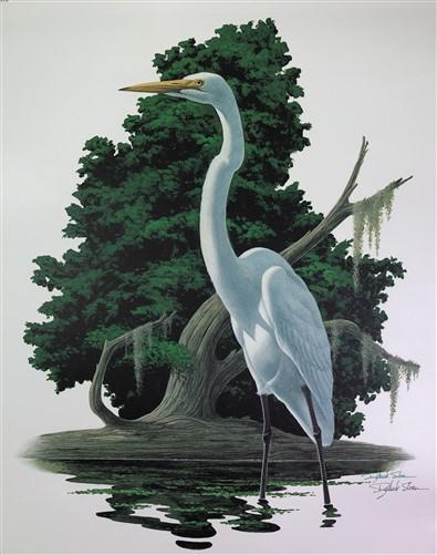 Art & Collectibles > Prints > Lithographs - Richard Sloan, Great Egret, Signed Print, 28x22, Wade Collection, Plate 37 by...