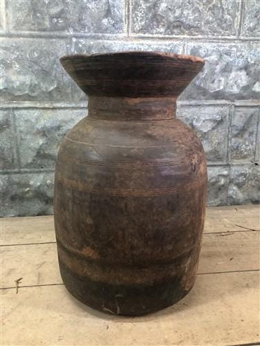 Wood Pot, Round Water Jug, Planter Urn, Flower Frog Display, Farmhouse Box, D