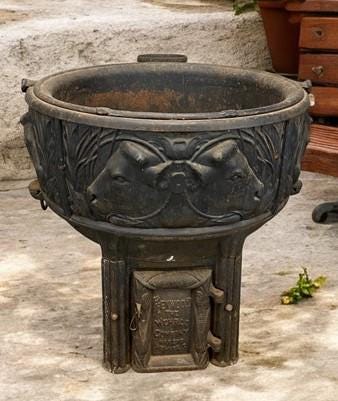 Art & Collectibles > Collectibles - Kenwood Cast Iron Cauldron and Base, Rendering Cauldron, Scalding Pot Ornate by The Ol...