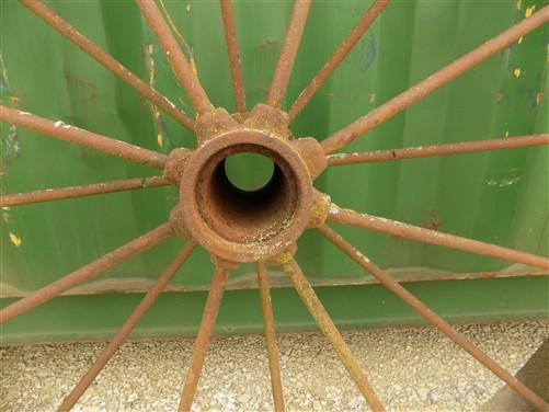 2 Cast Iron Implement Wheels, Wagon Wheel, Tractor Steel Rims, Industrial Age E