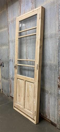 Antique French Single Door (32.5x92) Glass Pane Door with Jamb, Encased Door T46