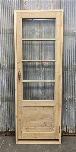 Antique French Single Door (28.25x82) Glass Pane Door with Jamb, Encased Door T3