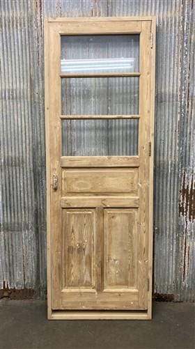 Antique French Single Door (32x92.5) Glass Pane Door with Jamb, Encased Door T38