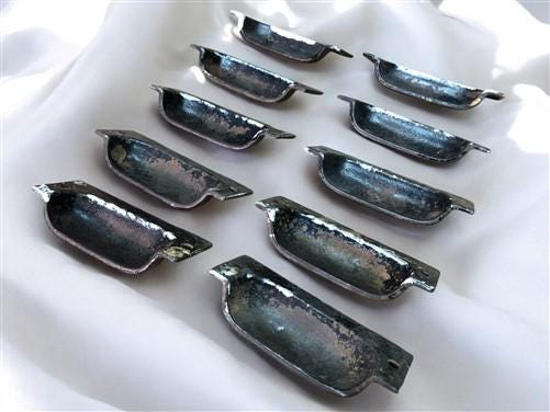 10 Cast Iron Fingertip Drawer Pulls Handles Hardware Dresser Kitchen Rustic A